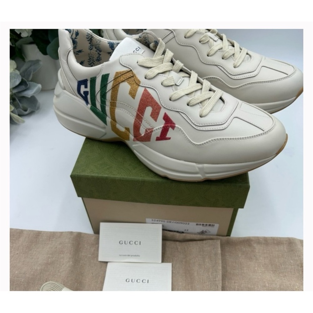 Gucci, leather Rython sneakers with colorful logo size 42 fits 11 US - Picture 2 of 8